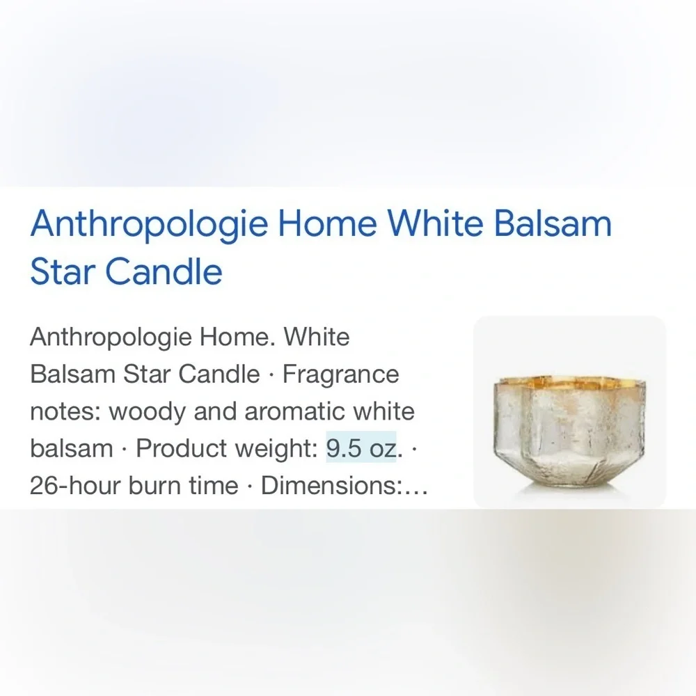 Anthropologie Home White Balsam Star Candle NIB Bundle of 4